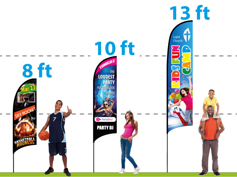 Custom Feather Flags - size chart on www.retractable-banner-stands.com
