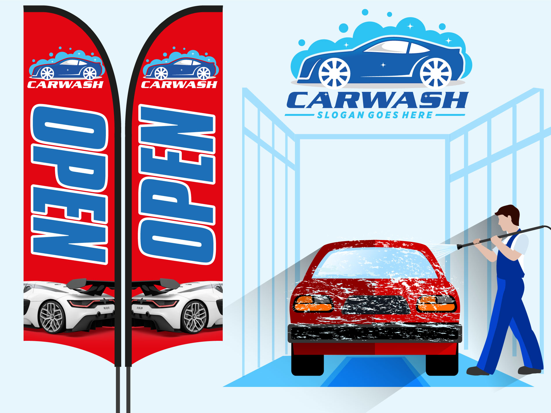 CAR WASH flag 3'x5' banner store concession business advertising RED WHITE BLUE 